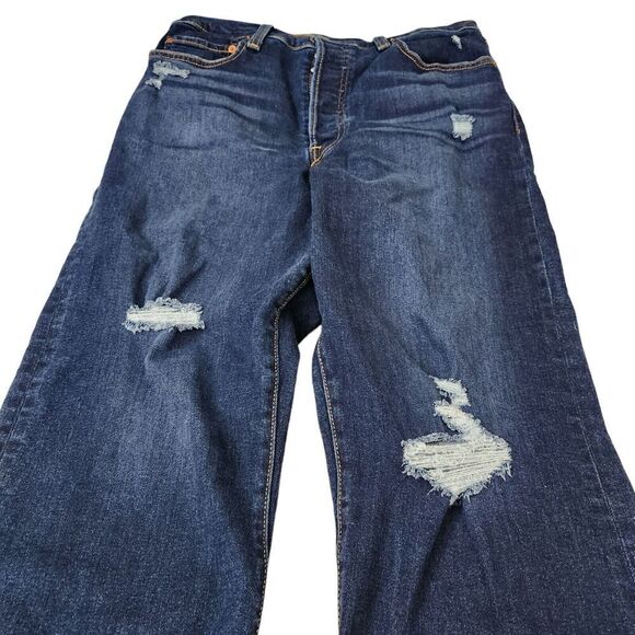 Levis Jeans Womens 31 Blue Ribcage Straight Ankle Button Fly Distress High-Rise - Picture 4 of 12